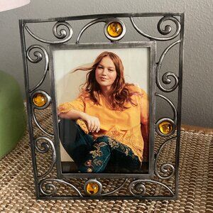 Vintage Metal & Amber Marble Accent Picture Frame 5" X 7"